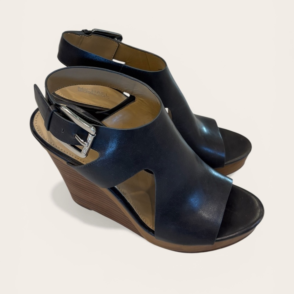 Michael Kors Brown Leather Wedge Sandals